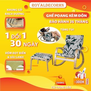 Ghế bập bênh kèm đôn, ghế poang royaldecorhn thư giãn ngồi đọc sách nghỉ ngơi nội thất phòng khách