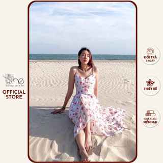 Đầm nữ maxi 2 dây She, váy 2 dây hoa voan đi biển siêu xinh cho nữ SDX117