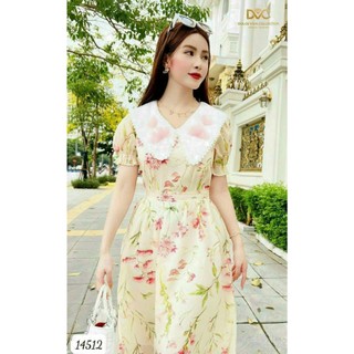 Đầm voan hoa nữ thiết kế phối cổ sen dễ thương xrt202