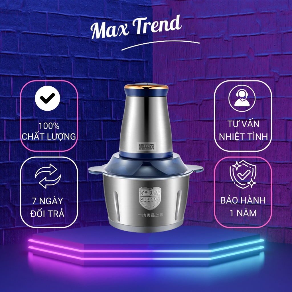 Máy Xay Thịt Đa Năng Dung Tích 2L Cối Xay Thịt Chắc Chắn Công Suất 300W Máy Xay Gia Đình 4 Lưỡi Dao Sắc Bén Không Gỉ