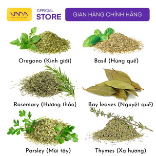 LÁ THƠM KHÔ, LÁ GIA VỊ GÓI CHIA NHỎ OREGANO, BASIL, THYME, BAY LEAVES, ROSEMARRY, MIX HERBS