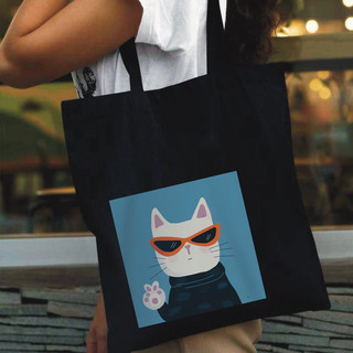 Túi tote canvas hoạ tiết mèo vẽ tay