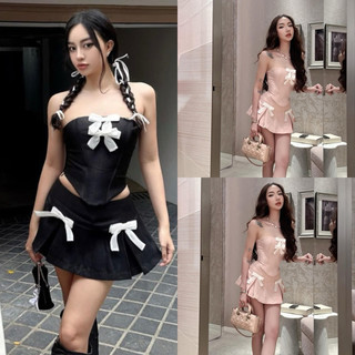 Sét áo cúp ngực đính nơ kèm chân váy, set corset cup ngực đính nơ dự tiệc sang chảnh - ChouBoutique
