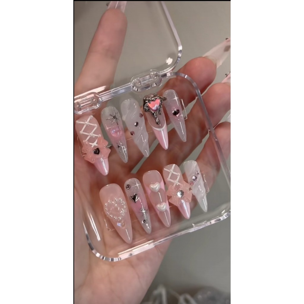 [Per Liquid Nail] Nail box thiết kế nơ coquette hồng (kèm bộ dụng cụ)