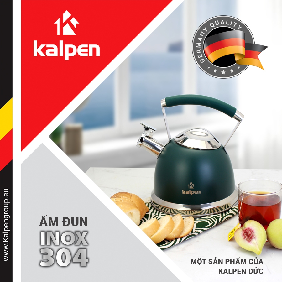 Ấm đun nước inox cao cấp Kalpen KK02-2.5L dùng cho bếp ga, bếp từ, bếp hồng ngoại