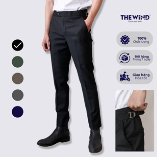 Quần tây nam side tab THE WIND màu đen dáng ôm công sở QTS23012DB