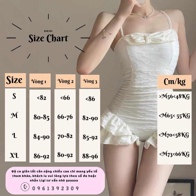 Đồ bơi nữ 2 dây liền thân bánh bèo tôn dáng, bikini 1 mảnh quần đùi kín đáo che khuyết điểm màu kem sáng da | BigBuy360 - bigbuy360.vn