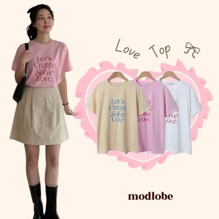 Áo thun thêu chữ đáng yêu chất liệu cao cấp đơn giản Modlobe Love Top Hàn Quốc