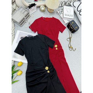 Đầm body xếp li nhún eo xẻ đùi