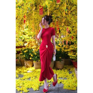 Đầm body xếp li nhún eo xẻ đùi