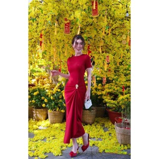 Đầm body xếp li nhún eo xẻ đùi