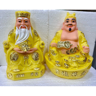 Bộ tượng thần tài thổ địa ngồi cục vàng 15cm