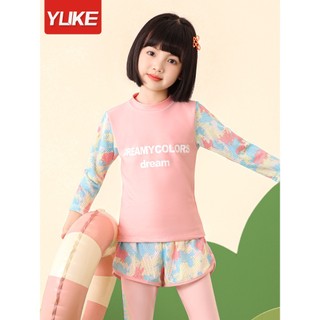 Set đồ bơi 3 món qccc cho bé gái, đồ bơi dài tay chống nắng cho bé chính hãng yuke