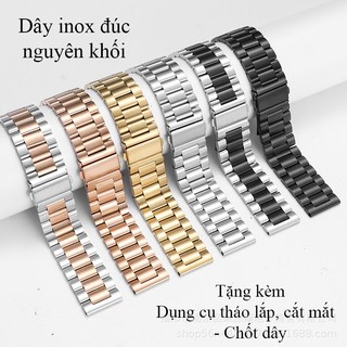 Dây đồng hồ kim loại đúc nguyên khối size 20mm 22mm, dây đeo đồng hồ nam nữ inox thép không gỉ