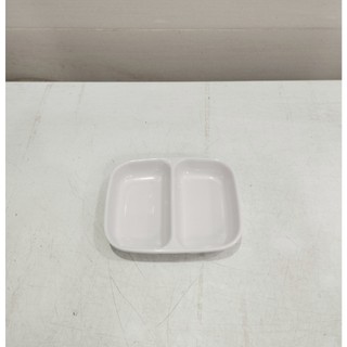 Dĩa chấm 2 ngăn melamine , dĩa đựng gia vị 2 ngăn màu trắng