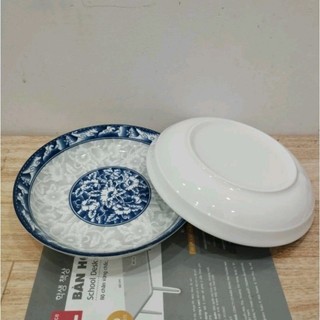 Dĩa sứ hoa văn men xanh cổ size 15cm , dĩa sứ trắng