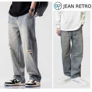  Quần jean nam retro baggy CẠP CAO ống suông rộng xám xanh loang chất jeans cao cấp xu hướng 2023 