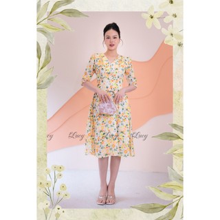  Đầm xòe Amy 4680 tay lỡ viền bèo xếp ly V trước ngực Váy Lucy 