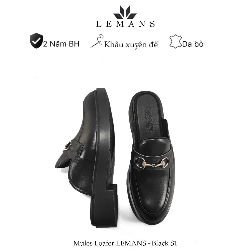 Giày Sục da bò Mules Loafer LEMANS - Black cao cấp, Gót tăng cao 4cm Sản xuất thủ công Đế độc quyền, Bảo hành 24 tháng | BigBuy360 - bigbuy360.vn