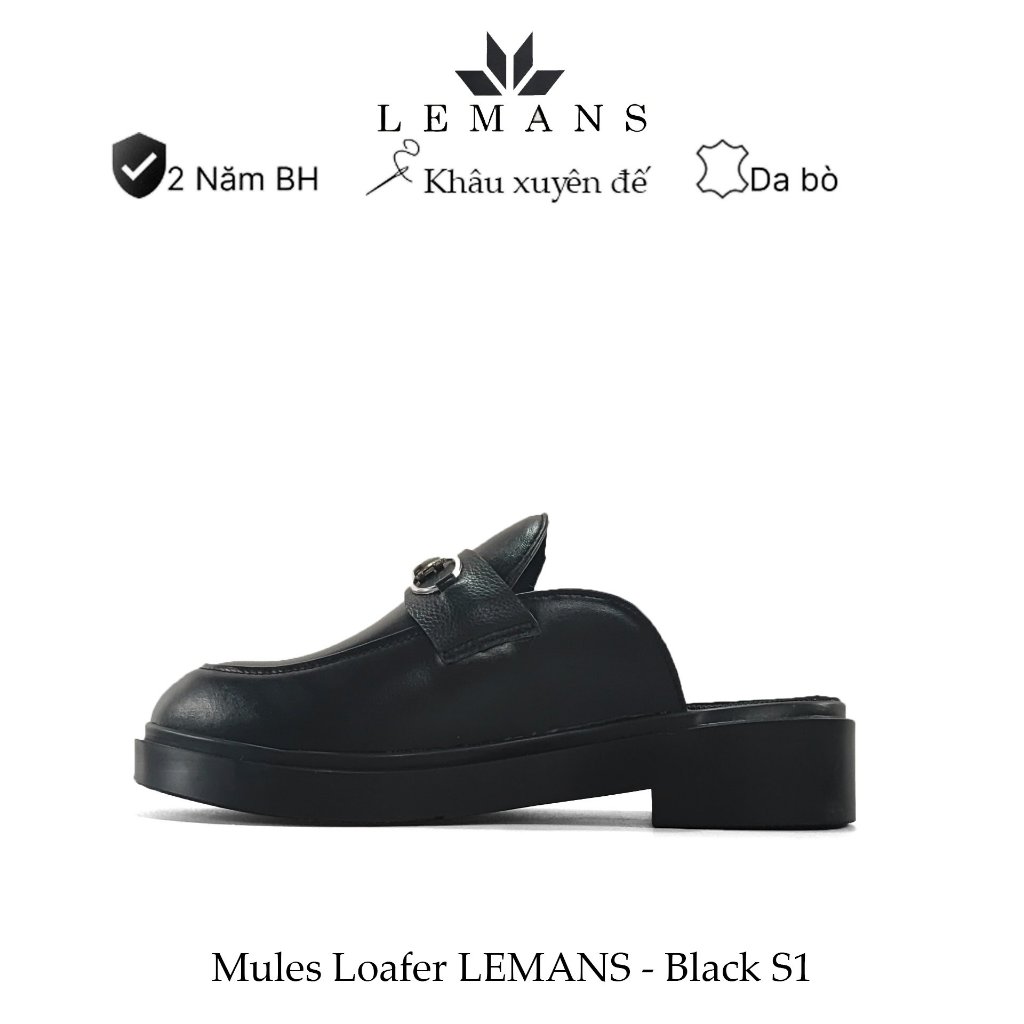 Giày Sục da bò Mules Loafer LEMANS - Black cao cấp, Gót tăng cao 4cm Sản xuất thủ công Đế độc quyền, Bảo hành 24 tháng | BigBuy360 - bigbuy360.vn