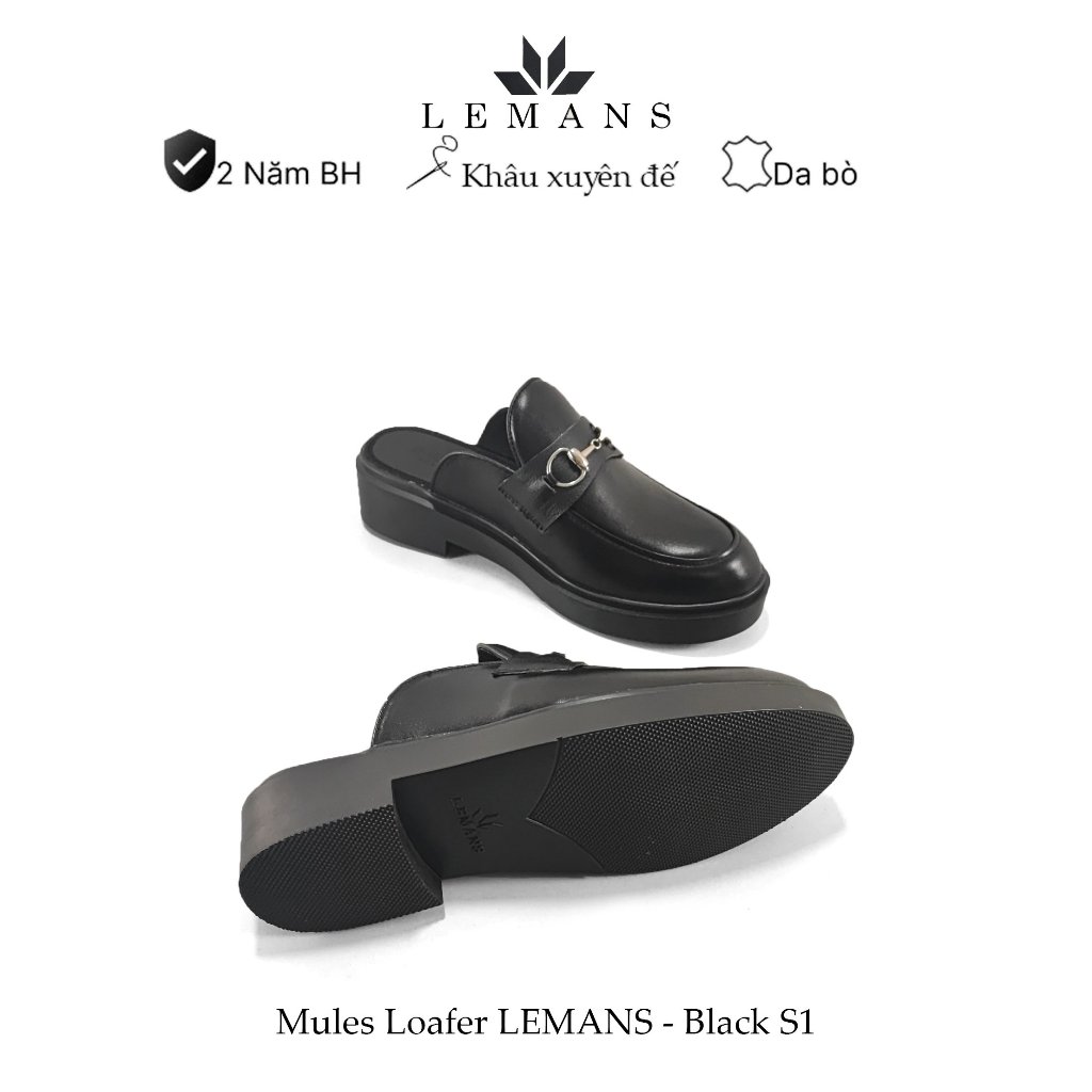 Giày Sục da bò Mules Loafer LEMANS - Black cao cấp, Gót tăng cao 4cm Sản xuất thủ công Đế độc quyền, Bảo hành 24 tháng | BigBuy360 - bigbuy360.vn