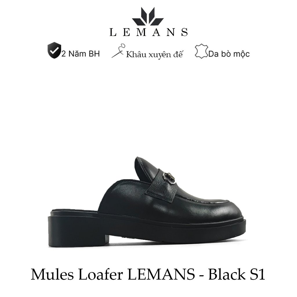 Giày Sục da bò Mules Loafer LEMANS - Black cao cấp, Gót tăng cao 4cm Sản xuất thủ công Đế độc quyền, Bảo hành 24 tháng | BigBuy360 - bigbuy360.vn