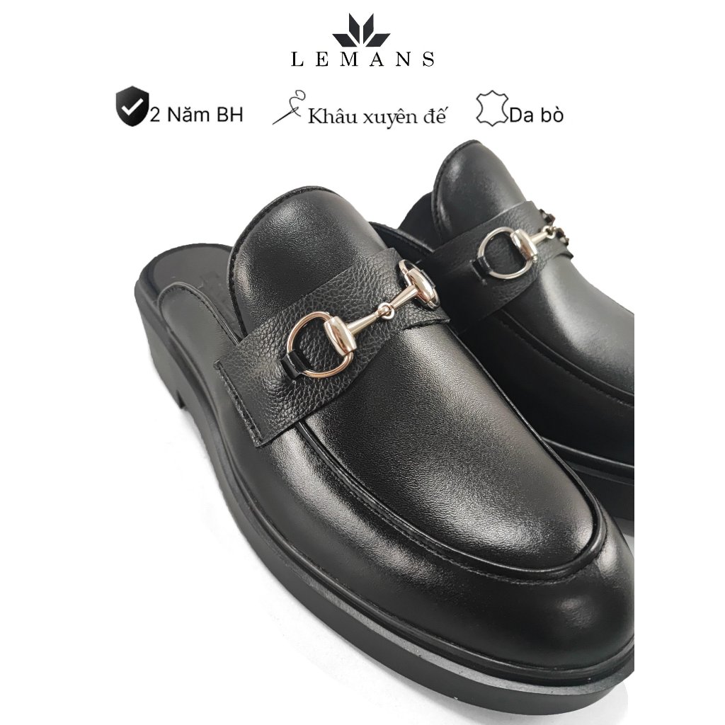 Giày Sục da bò Mules Loafer LEMANS - Black cao cấp, Gót tăng cao 4cm Sản xuất thủ công Đế độc quyền, Bảo hành 24 tháng | BigBuy360 - bigbuy360.vn