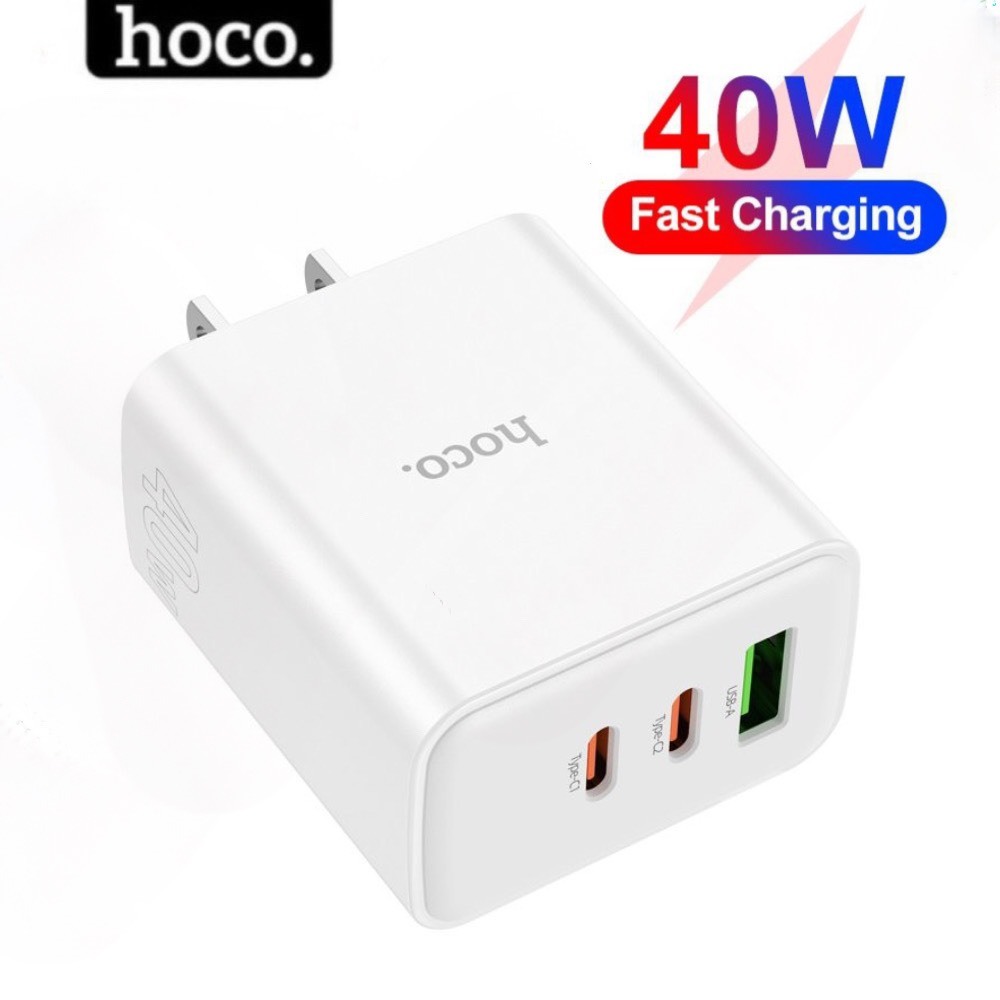 Củ sạc nhanh 40W 3 trong 1 chính hãng Hoco bộ sạc 3 cổng đa năng 2 typec 1 usb tiêu chuẩn bảo vệ thiết bị chống cháy nổ | BigBuy360 - bigbuy360.vn
