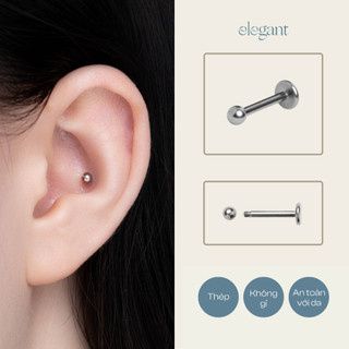 Khuyên tai nụ bi tròn nam nữ flat titanium elegant