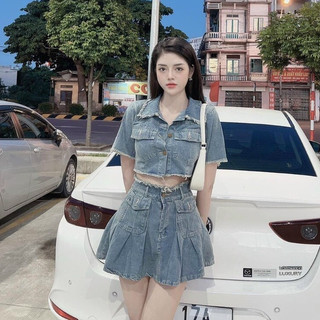 sét jean tay ngắn cổ bẻ cài nút quần đùi siêu đẹp m543