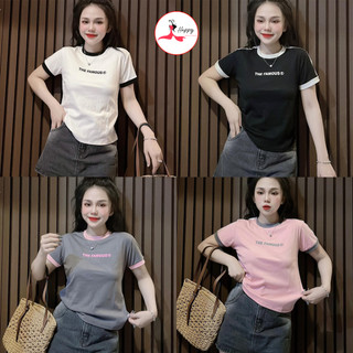 Áo thun dáng ôm nữ , viền tay phối màu điểm nhấn form tôn dáng cotton