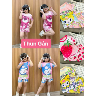 SIZE ĐẠI] HOT HIT - Bộ lửng cotton màu in hoạt hình cho bé gái 22 đến 40kg - Bộ quần áo bé gái