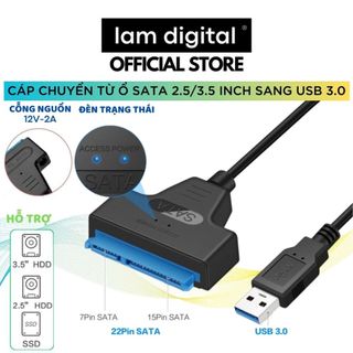 Dây cáp SATA 3 22 pin chuyển đổi USB 3.0 sang SSD HDD SATA 2.5 inch và 3.5 inch Kèm Nguồn