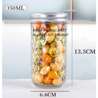 Hũ thuỷ tinh mứt jd kim cương nắp nhôm 350ml