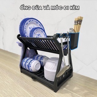 Kệ úp chén, kệ đễ bát đĩa, kệ úp ly đa năng có ống đũa, móc treo với thanh INOX chịu lực