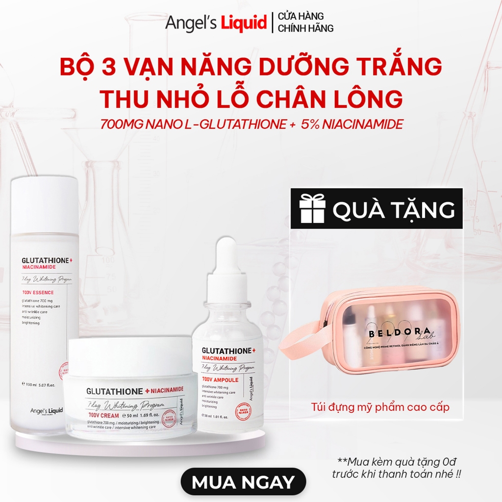 Bộ 3 sản phẩm Nước thần, Serum, Kem Dưỡng Trắng, Se Khít Lỗ Chân Lông Angel's Liquid Glutathione Plus Niacinamide