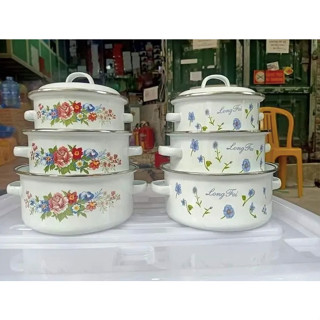 Bộ 3 nồi hoa tráng men sứ hoa văn(dùng được cho bếp từ)