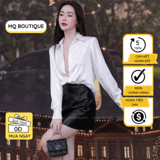 Áo lụa đính đá sơ mi nữ lụa dài tay cao cấp công sở trơn trắng đẹp , áo sơ mi họa tiết hiết kế MQ Boutique