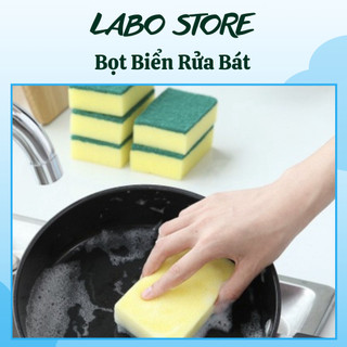 Miếng rửa chén 2 mặt xanh vàng tiện dụng dùng chà cọ rửa xoong nồi cọ rửa dạng mút xốp bọt biển Kapu .