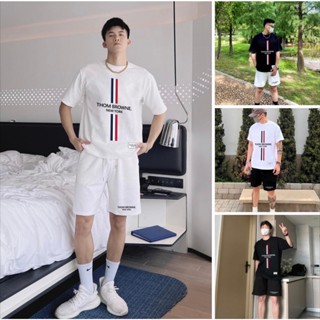 Bộ Thun Thom Browne Nam Nữ Kết Hợp Áo Phông BBR Chất Liệu Cotton Co Giản Đa Chiều, Bộ Thun Burberry London Họa Tiết Trẻ