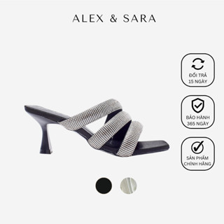 Dép nữ cao gót guốc mule thời trang, quai đính đá cao cấp bảng to sang trọng đi tiệc | ALEX & SARA - AL425