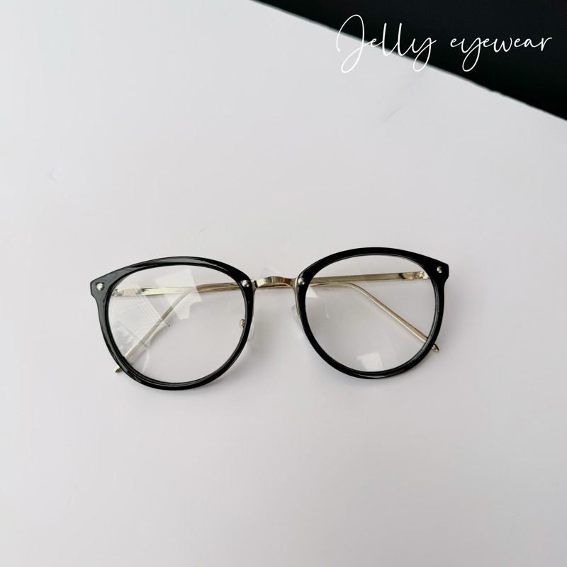 Kính giả cận kim loại dày dáng tròn oversize jelly eyewear