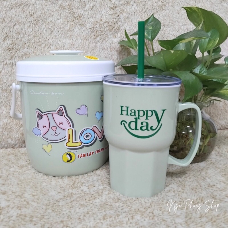 BÌNH ĐÁ 1 lít + ly nhựa 550ml