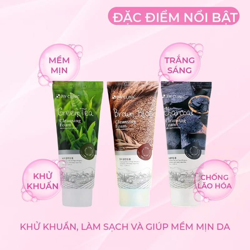 Sữa rửa mặt 3W Clinic 100ml làm sạch da, loại bỏ bụi bẩn, dưỡng sáng và giảm oxy hóa trên da