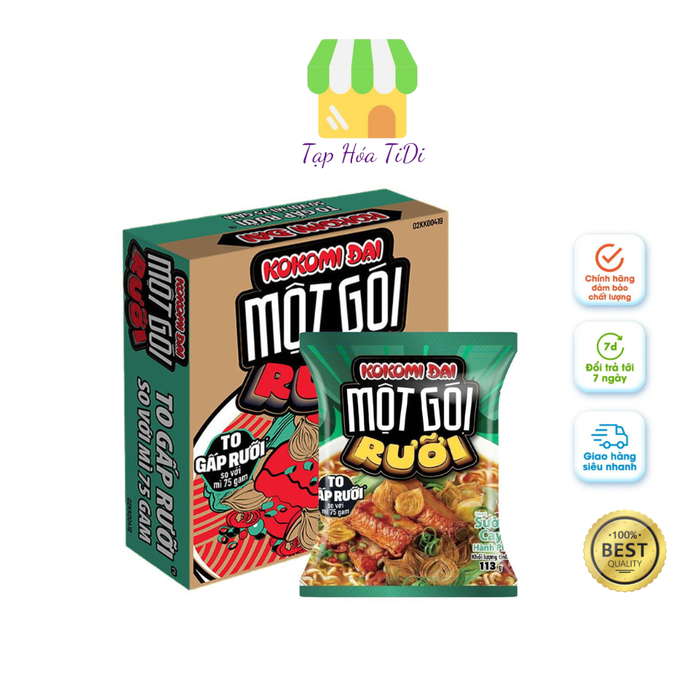 Mì Kokomi Đại Một Gói Rưỡi Vị Sườn Cay Hành Phi 30 Gói x 113g