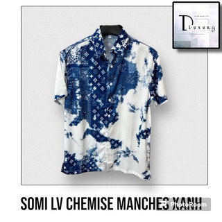 ⚜️ – áo sơ mi lv - sơ mi lv chemise a manches courtes màu xanh chất lụa hàng loại 1 cho cả nam và nữ dluxu