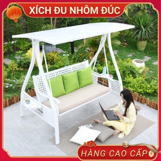 Xích đu sân vườn nhập khẩu, Ghế xích đu sân vườn cao cấp, Võng xích đu ngoài trời dành cho 3 người màu trắng sang trọng