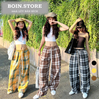 Quần ống rộng nỉ lưng cao kẻ sọc caro chất dạ dày dặn cạp chun siêu hack dáng nhiều màu from rộng nam nữ Boin Unisex