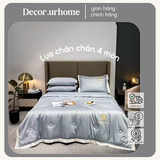 Lụa| Bộ ga gối 4 món lụa hoa trà có sẵn ruột chất liệu lụa mát mẻ, cao cấp hàng loại 1