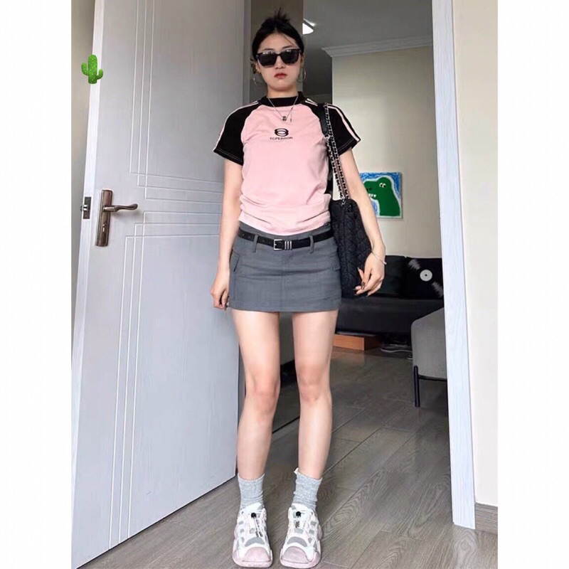 Áo thun babytee tay phối raplan sọc siêu hot